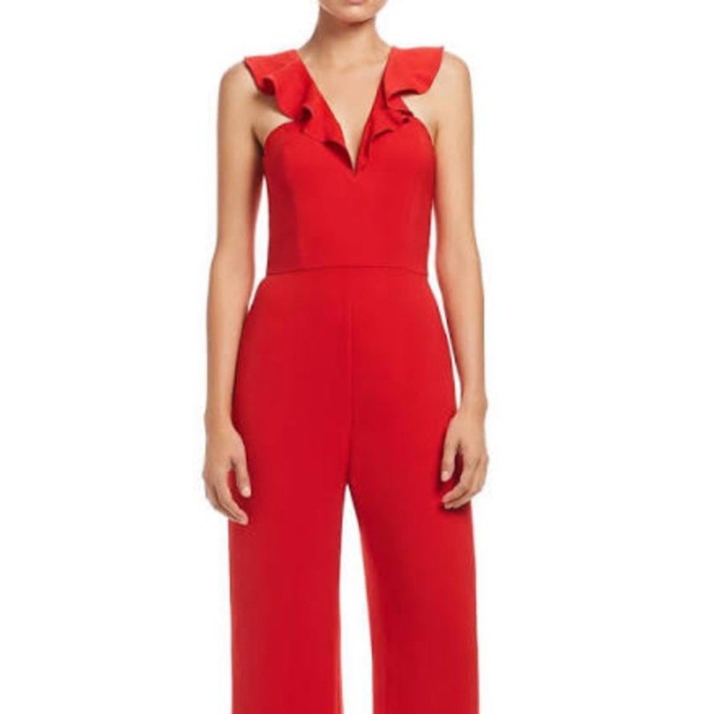 Red Ruffle Wide Leg Jumpsuit